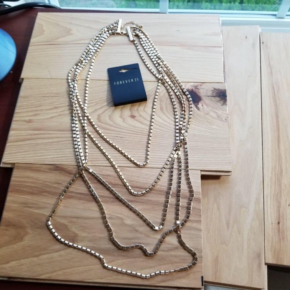 Gold Link Chain Long Layered Necklace - Picture 5 of 11